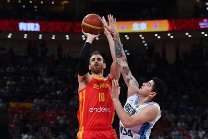 El jugador de la selección española de baloncesto, Víctor Claver, en la final del mundial de 2019, ante Argentina.