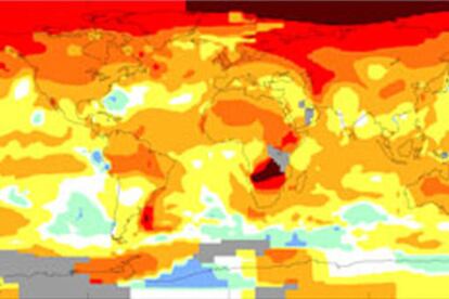 Mapamundi elaborado por la NASA donde se traducen en colores las temperaturas registradas en 2005.