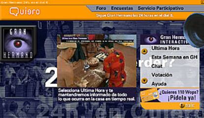 Imagen de la página web de <i>Gran Hermano,</i> concurso que emite diariamente y en directo Quiero TV.