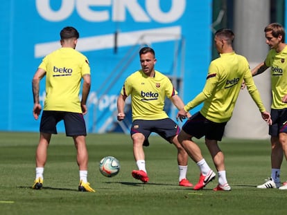 Arthur Melo, en un entrenamiento del Barcelona.