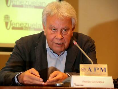 Felipe Gonz&aacute;lez, en rueda de prensa este jueves en Madrid.