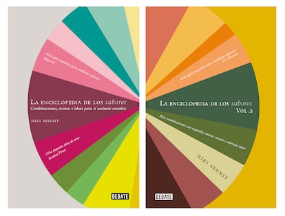 Los dos volúmenes de 'La enciclopedia de los sabores. Combinaciones, recetas e ideas para el cocinero creativo', de Niki Segnit, editados por Debate.