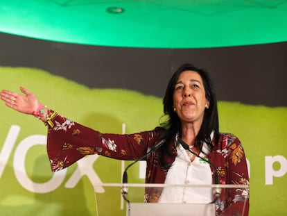 La parlamentaria de Vox por Álava, Amaya Martínez, la noche electoral del 12 de julio de 2020.