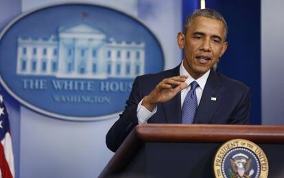 El presidente Obama durante sus declaraciones.
