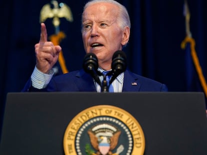 US President Joe Biden speaks during the South Carolina's First in the Nation Dinner at the South Carolina State Fairgrounds in Columbia, South Carolina, on January 27, 2024.