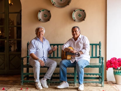 Los del Río pose in a villa in Utrera, in southern Spain, where they have assumed the role of Airbnb hosts.