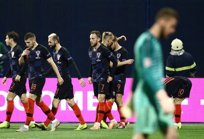 Andrej Kramaric celebra el primer gol de Croacia en el partido.