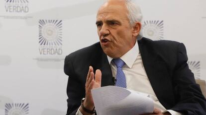 Ernesto Samper, durante la Comisión de la Verdad, este miércoles en Bogotá.