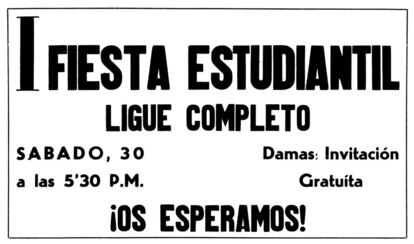 He aquí el atractivo cartel con que se anunciaba una fiesta estudiantil en una ciudad de las llamadas de 'provincias'. Estas viñetas un variopinto retablo de "las gracias y desgracias" de la vida española en un pasado no tan lejano y que pueden ayudar a entender la España de hoy.