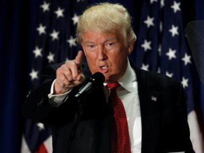 El candidato republicano Donald Trump en un discurso de campaña en Cleveland.