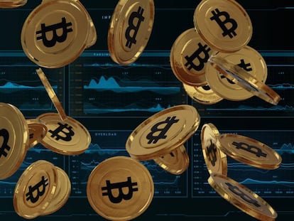 Ilustración de monedas de Bitcoin.