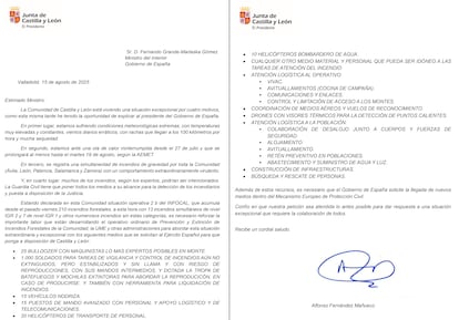 Carta con las peticiones de Castilla y León