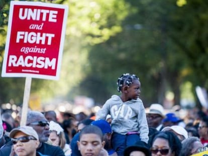 Manifestantes en la conmemoraci&oacute;n del 50 aniversario de la marcha de Martin Luther King en Washington.