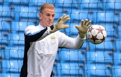 Joe Hart, portero del City, durante el entrenamiento previo al partido contra el Bayern.