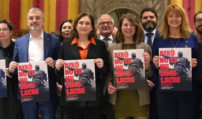 La alcaldesa de Barcelona, Ada Colau, durante el acto de declaración de la emergencia climática.