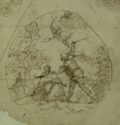 Dibujo de Palomino que inspiró los frescos de San Nicolás.