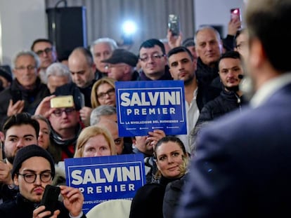 Acto electoral del secretario federal de la Liga Norte, Matteo Salvini.