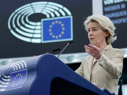 La presidenta de la Comisión Europea, Ursula von der Leyen, este miércoles en Estrasburgo.