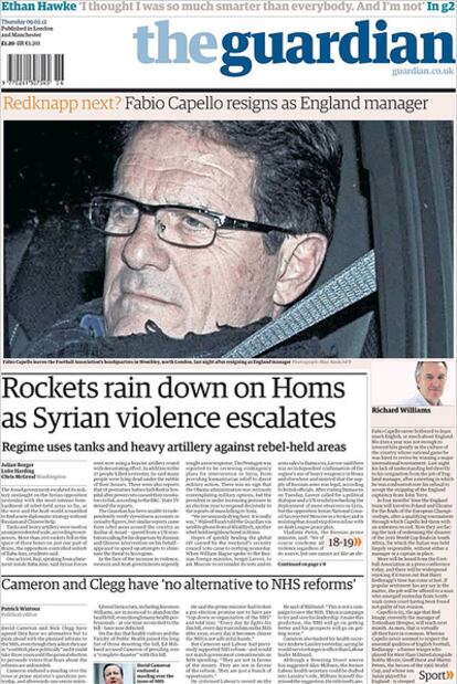 Capello, protagonista en la portada de 'The Guardian'.