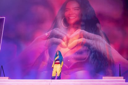 Singer Karol G performs on the Main Stage during Weekend 2, Day 2 of the 2022 Coachella Valley Music & Arts Festival on April 24, 2022 in Indio, California.