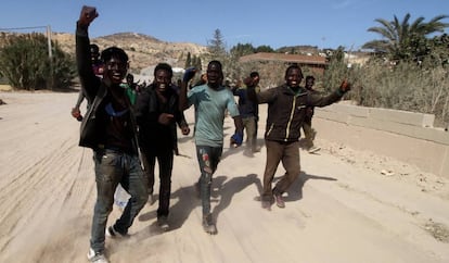 A group of migrants after crossing the border fence into Melilla last September.