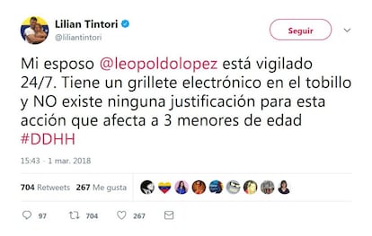 El tuit de Lilian Tintori