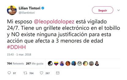 El tuit de Lilian Tintori