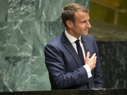 El presidente francés, Emmanuel Macron, en su discurso en la ONU.