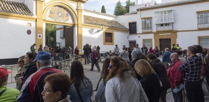 Periodistes i curiosos, davant el palau de Dueñas a Sevilla.