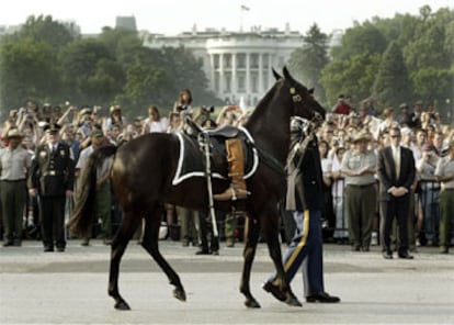 Un caballo prota las botas de montar del presidente Reagan