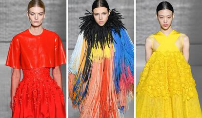 Tres modelos vistiendo prendas de Givenchy, durante la semana de la moda de París, el pasado martes.
