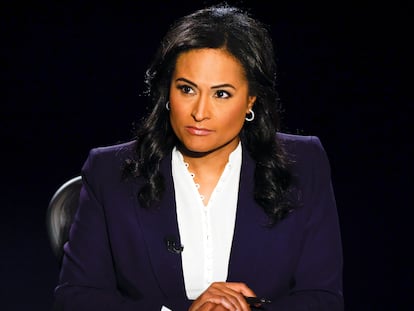 A jornalista Kristen Welker durante o debate mediado por ela na noite desta quinta.