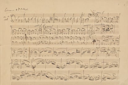 Comienzo del manuscrito autógrafo de la 'Ciaccona' de Bach transcrita para piano por Johannes Brahms.