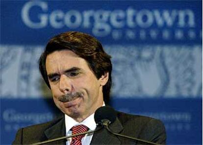 Aznar, durante un encuentro con estudiantes en la Universidad de Georgetown.