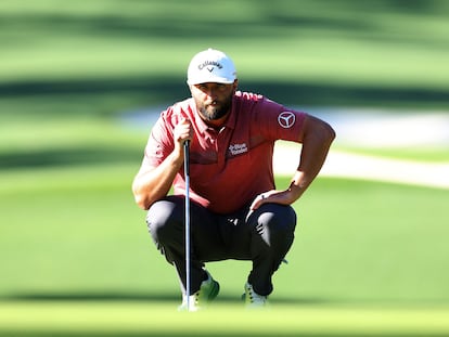 Jon Rahm of Spain looks over a putt on the tenth green during the final round of the 2023 Masters Tournament at Augusta National Golf Club on April 09, 2023 in Augusta, Georgia.