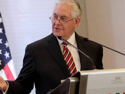 O secretário de Estado dos EUA, Rex Tillerson, em coletiva no México