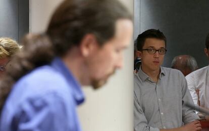 Pablo Iglesias e Íñigo Errejón, este martes en el Congreso.
