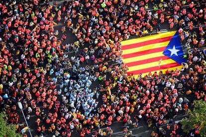 Demonstrators at the Diada march in Barcelona on Tuesday.