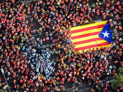 Demonstrators at the Diada march in Barcelona on Tuesday.