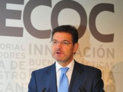 Rafael Catal&aacute;, ministro de Justicia, durante su intervenci&oacute;n en el seminario organizado por Aecoc.