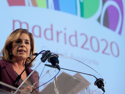 La alcaldesa, Ana Botella, en la presentación del logo olímpico.
