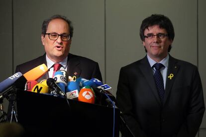 La comparecencia de Quim Torra y Carles Puigdemont del pasado martes.
