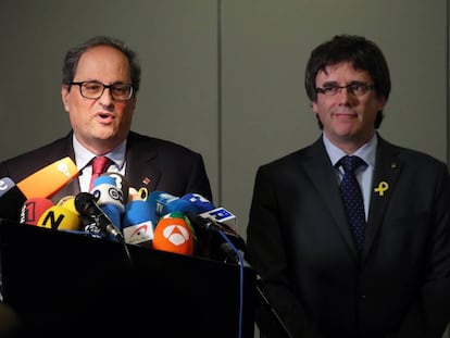 La comparecencia de Quim Torra y Carles Puigdemont del pasado martes. 