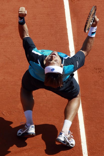 David Ferrer celebra su victoria en las semifinales de Montecarlo.