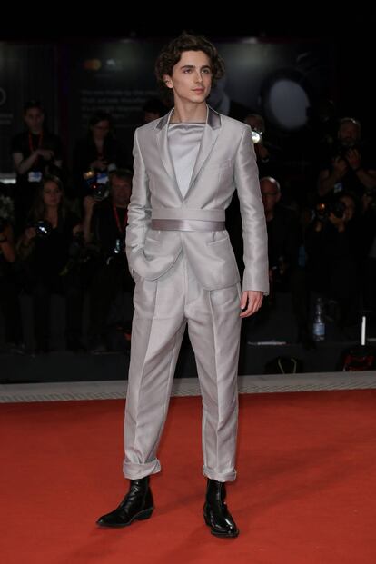 El actor Timothée Chalamet, vestido de Haider Ackermann en el festival de Venecia de 2019.