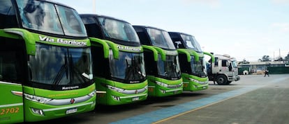 Autobuses de la compa&ntilde;&iacute;a V&iacute;a Bariloche, que ya ha solicitado el permiso para operar tambi&eacute;n como aerol&iacute;nea.