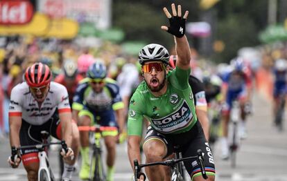 Sagan celebra su victoria en la 13ª etapa del Tour, en Valence.