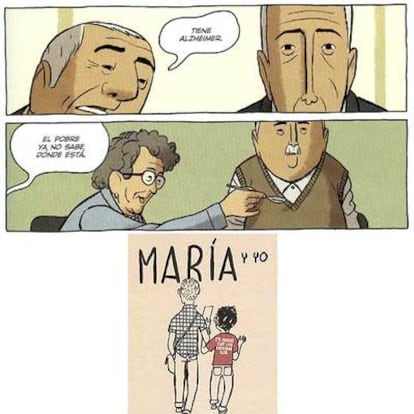 Arriba una imagen del tebeo <i>Arrugas</i>, de Paco Roca. Debajo, una viñeta de <i>María y yo</i>, una historia sobre el autismo, de Miguel Gallardo.