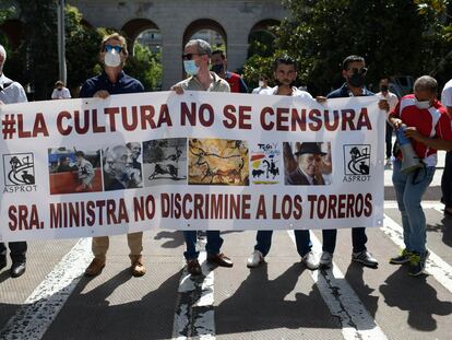 Manifestación de toreros ante el Ministerio de Trabajo el pasado 21 de julio.