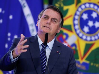 El presidente de Brasil, Jair Bolsonaro, habla durante una ceremonia en el Palacio de Planalto, en Brasilia, este miércoles.